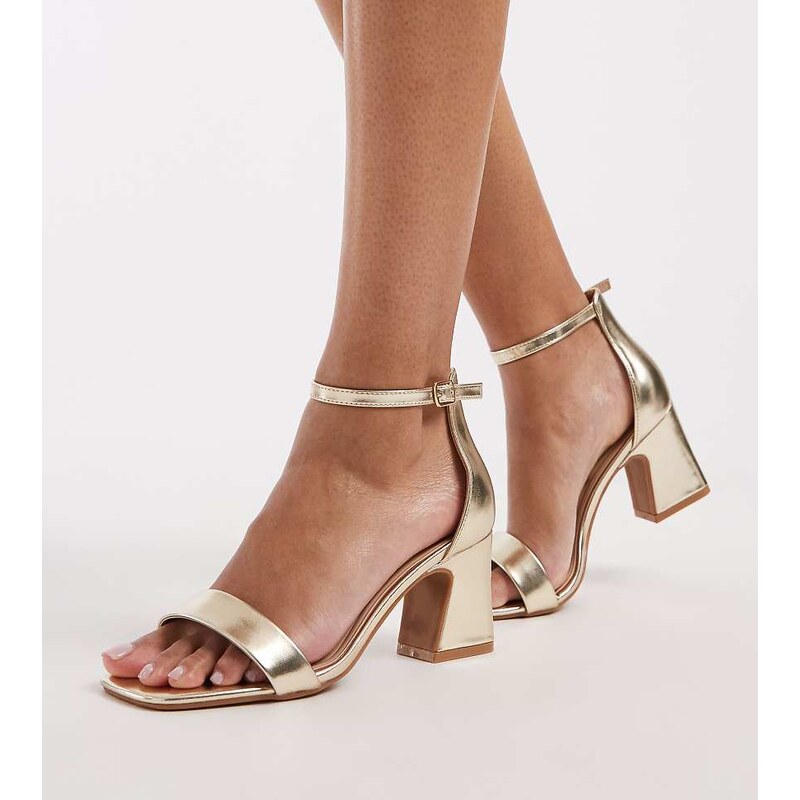 SEQWL Wide Fit Leal block heeled sandal in gold