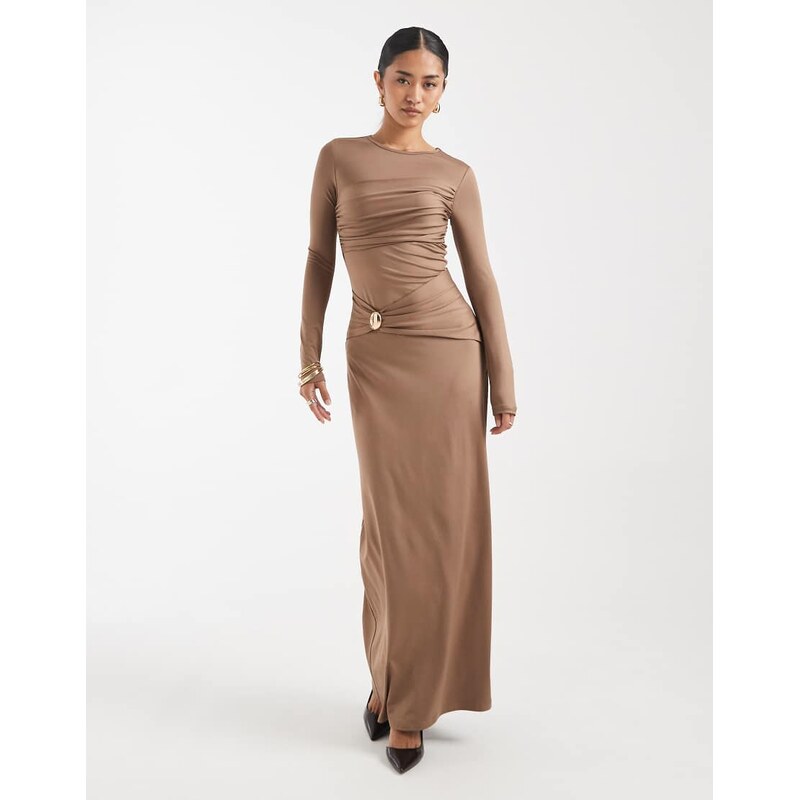 4th & Reckless slinky drape front metal detail ruched bust long
