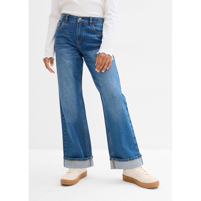 bonprix Džíny Wide Leg, Low Waist modrá Dívky