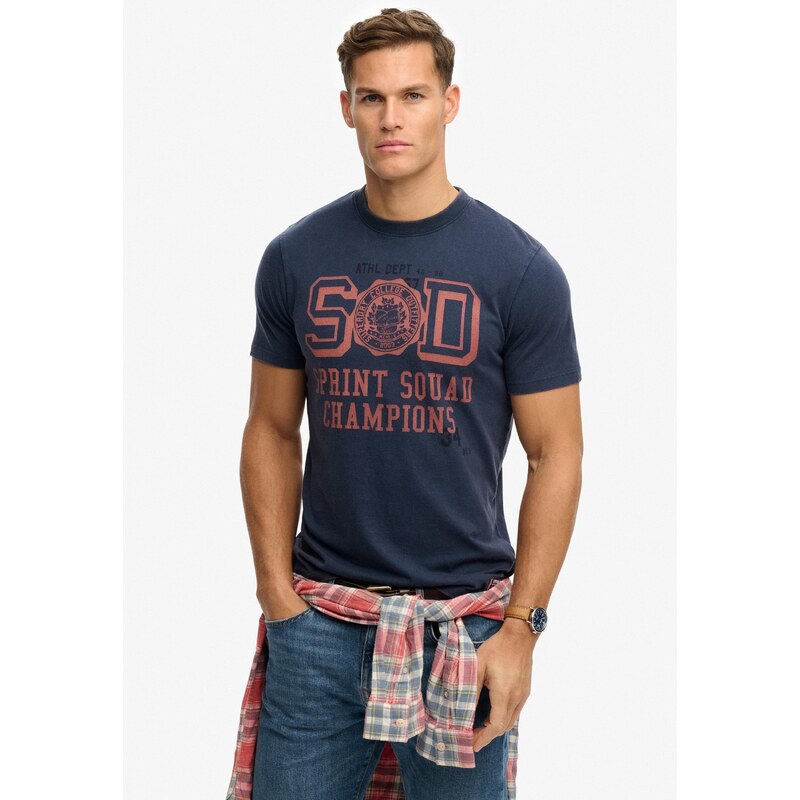 Superdry & Co Tričko Vintage Prep marine modrá / světle šedá /