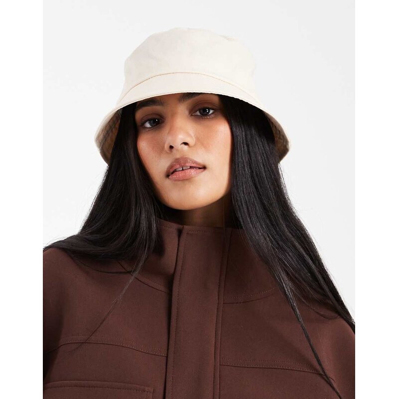 ASOS DESIGN cotton canvas bucket hat in ecru-White