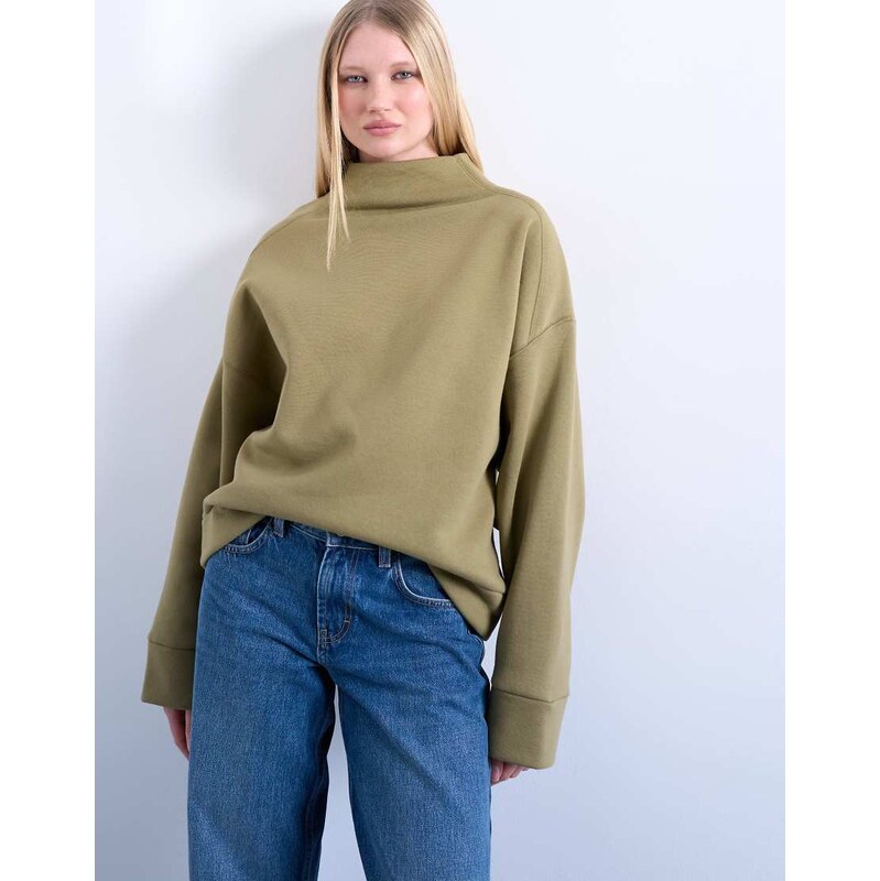 Topshop funnel neck oversized sweat in khaki-Green 112367411