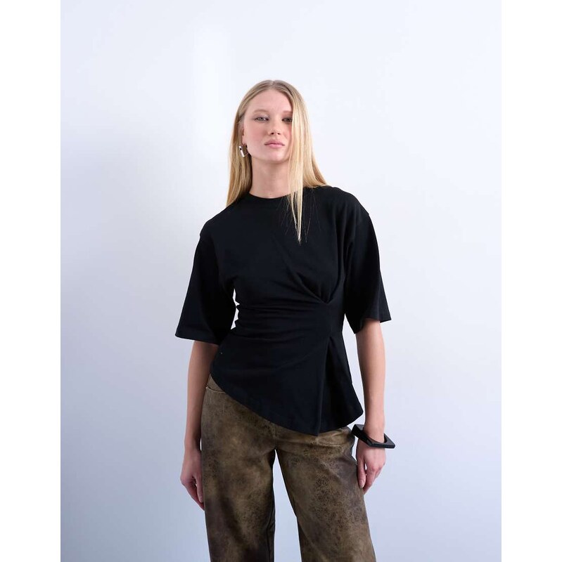 Topshop cinch waist structured tee in black