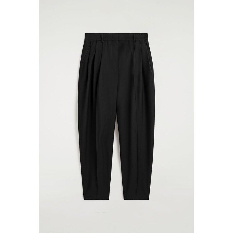 H&M - KALHOTY TULIPÁNOVÉHO STŘIHU S PLISOVÁNÍM Z VLNĚNÉ SMĚSI - černá 112367201