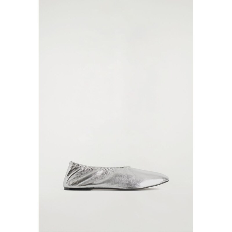 H&M - MINIMALISTICKÉ KOŽENÉ BALERÍNY - stříbrná 112367267