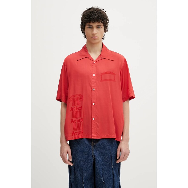 Aries Košile Aries Ancient Column Satin Viscose Hawaiian Shirt