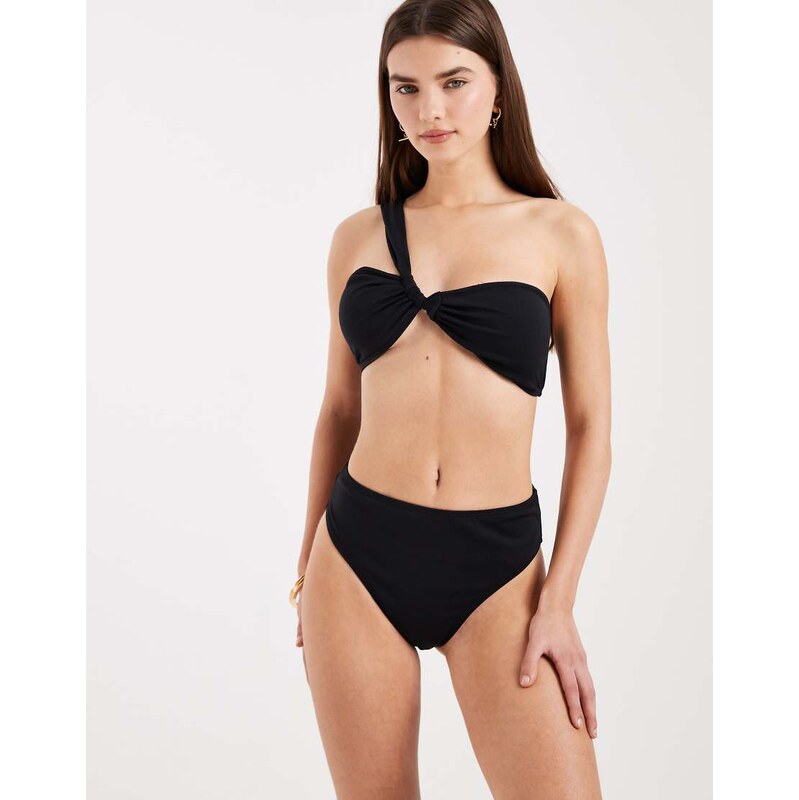 4th & Reckless crinkle high leg bikini bottom co-ord in black 112384469