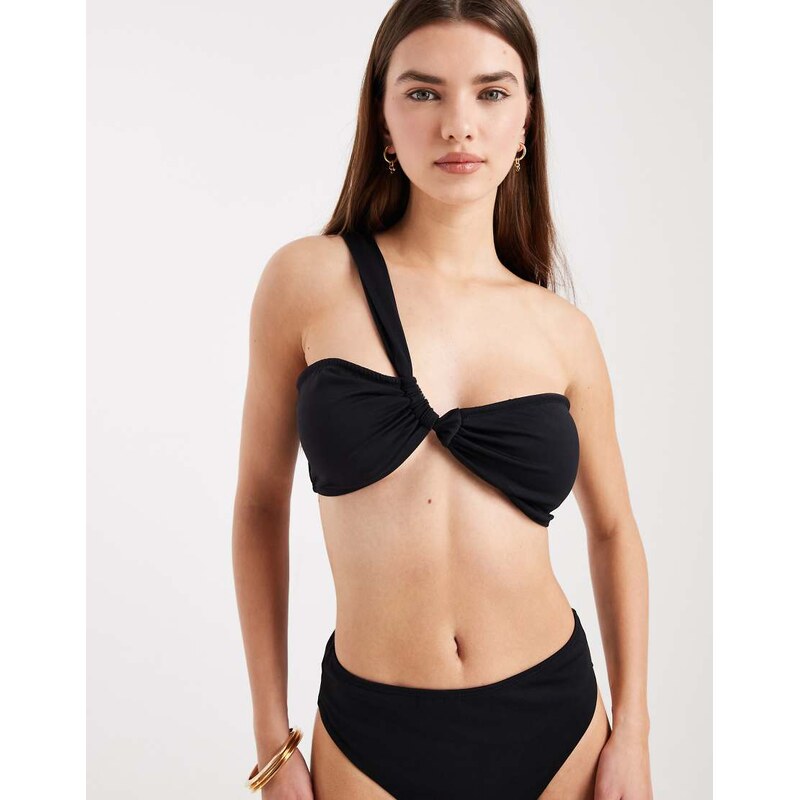 4th & Reckless crinkle one shoulder twist detail bikini top co-ord in 112384537
