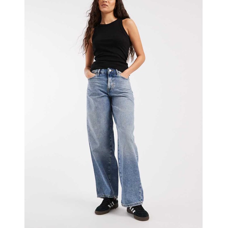 ONLY Georgia mid waist baggy jeans in mid blue