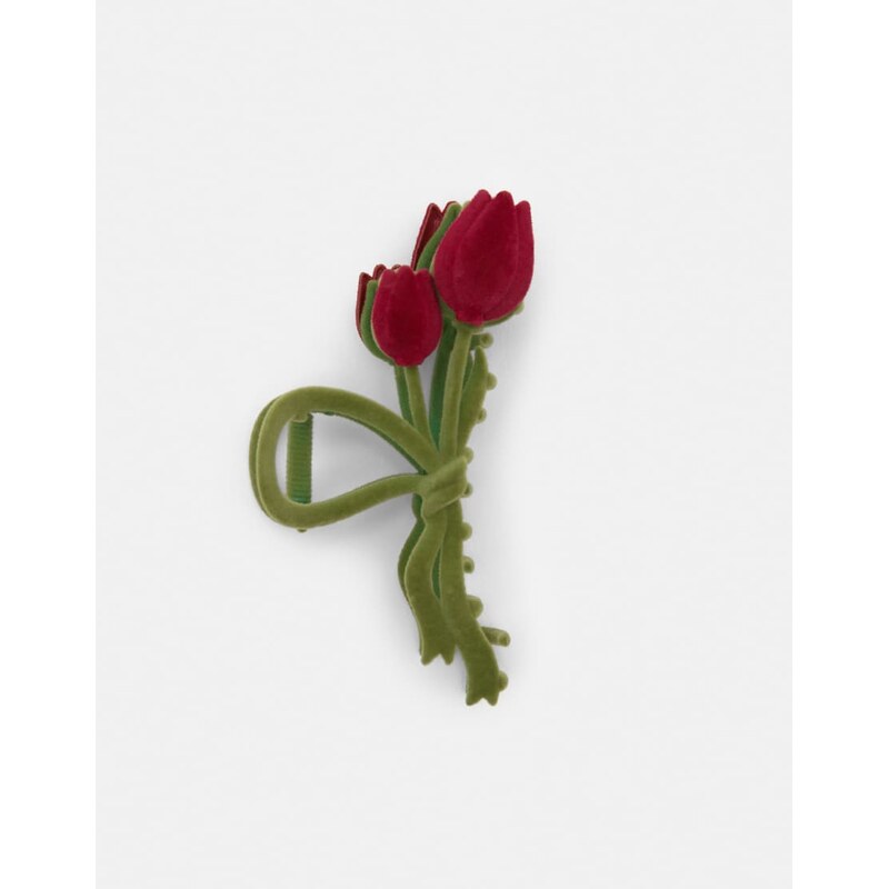 Pull&Bear Velvet flower hair clip in maroon-Red 112384485