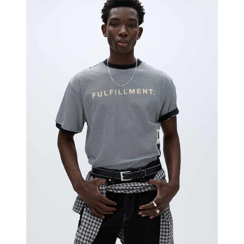 Pull&Bear Faux leather belt with metallic edges in black