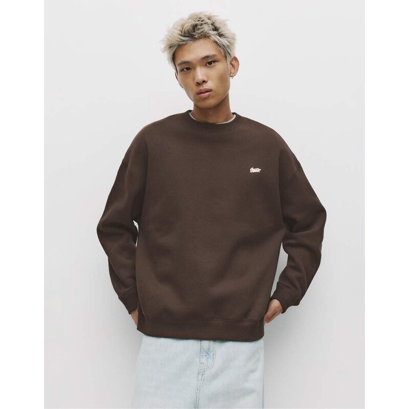 Pull&Bear Round neck stwd sweatshirt in brown