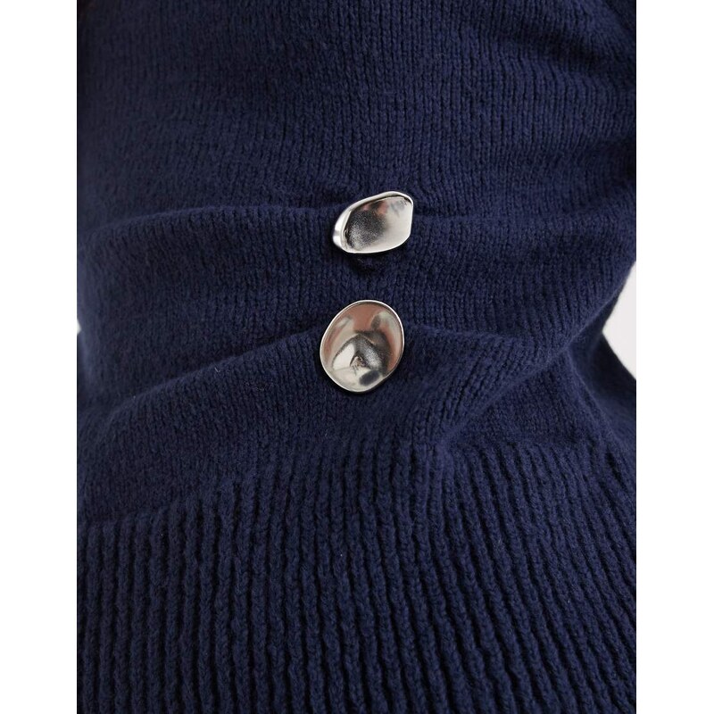 ASOS DESIGN fluffy knitted jumper with metal hardware in navy