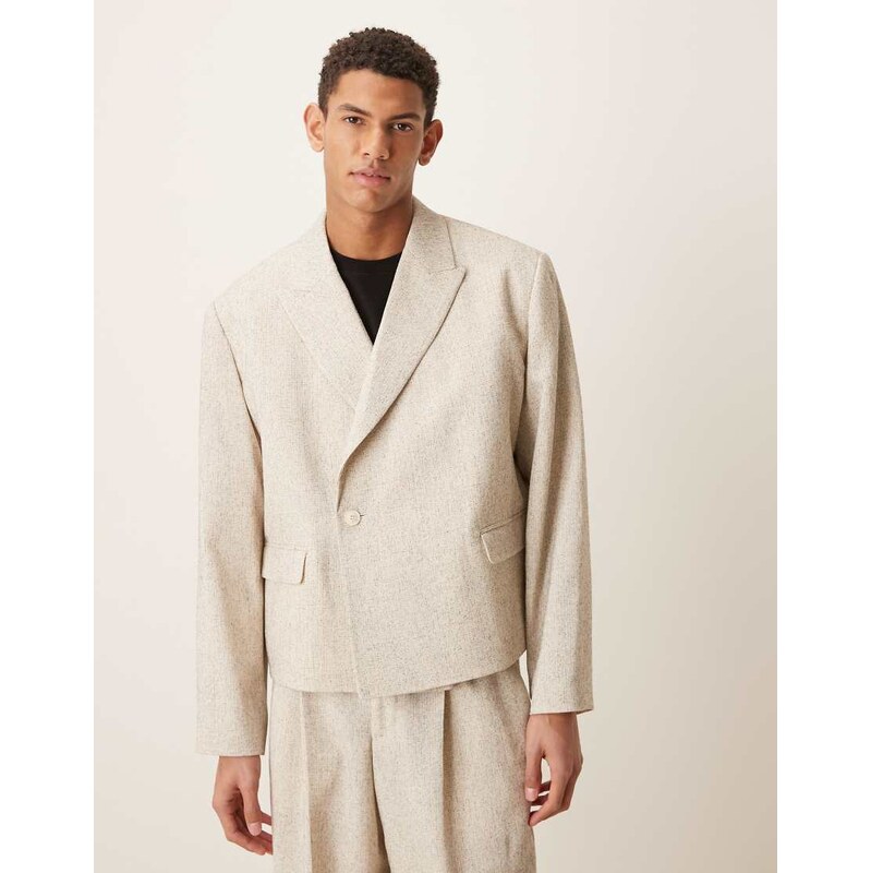 ASOS DESIGN double breasted boxy cropped suit jacket in cream