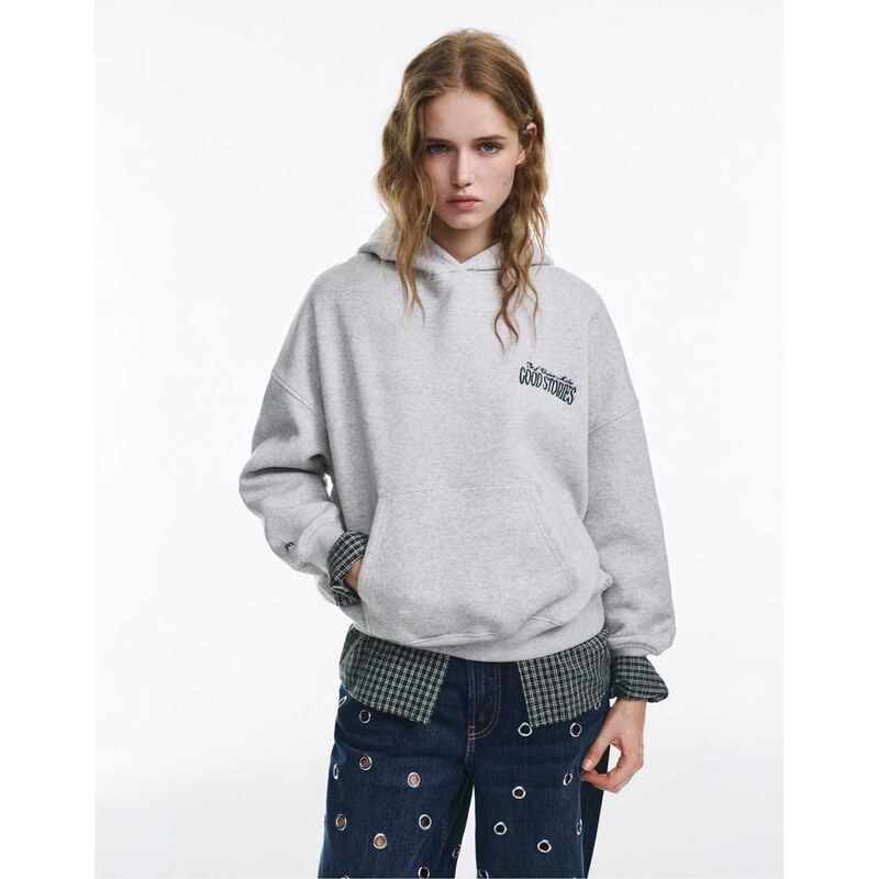 Pull&Bear Good stories hoodie in grey marl 112384571