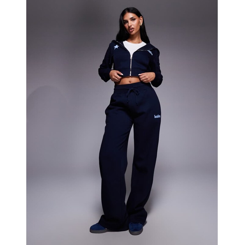 Kaiia cotton rich logo ribbed waistband wide leg star logo jogger co 112561793
