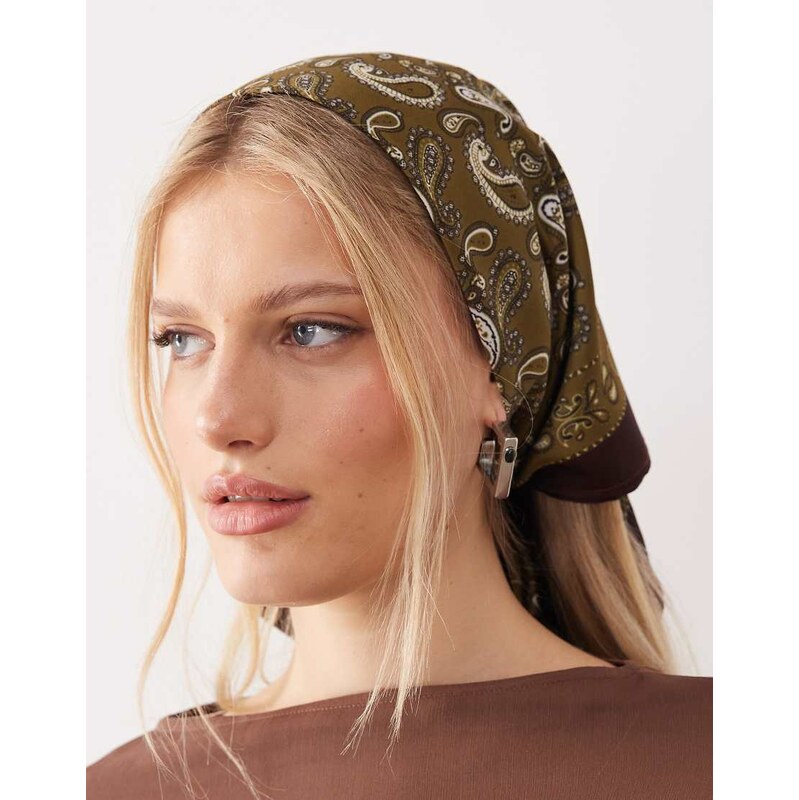 ASOS DESIGN bandana print headscarf in green & chocolate-Multi 112385619
