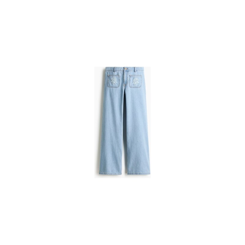 H&M - Wide Regular Waist Jeans - Světlý Denim Blue