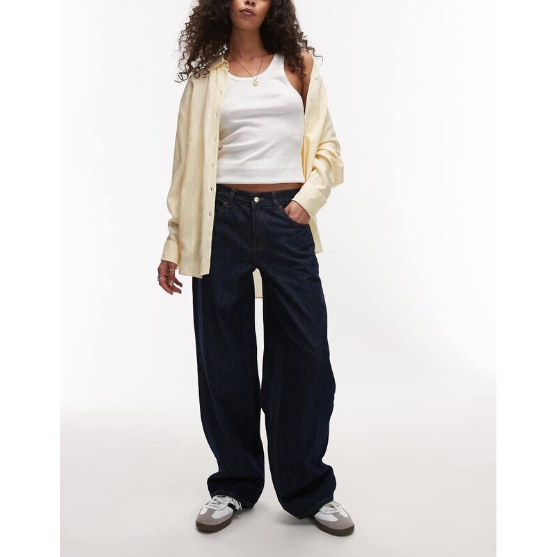 Topshop Cinch low rise relaxed jean in raw indigo-Blue