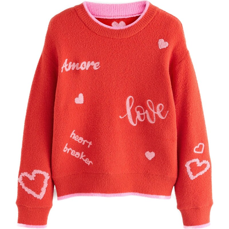 Next Svetr Valentines starorůžová / oranžově červená