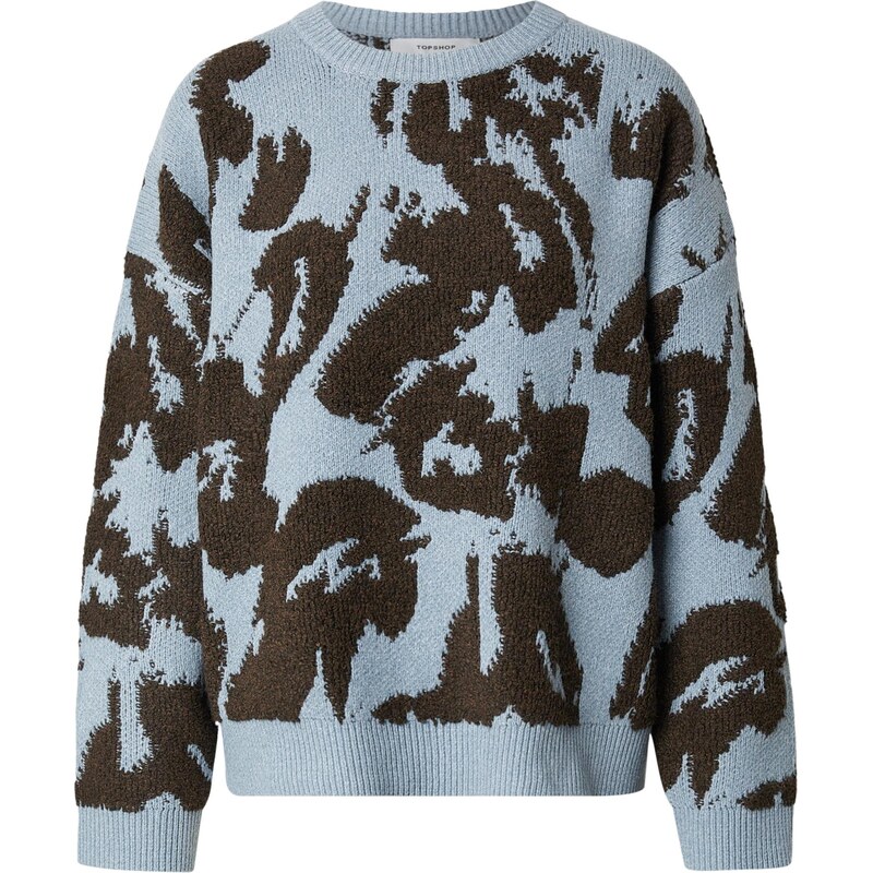TOPSHOP Svetr STACY chladná modrá / tmavě hnědá