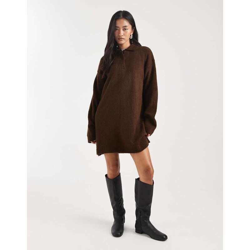 ASOS DESIGN knitted polo dress in brown