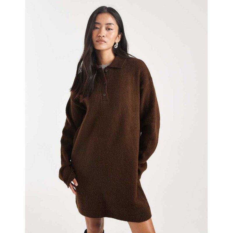 ASOS DESIGN knitted polo dress in brown