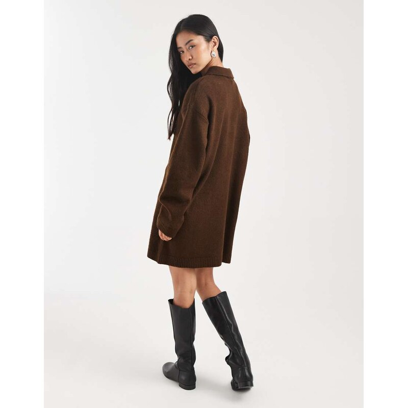 ASOS DESIGN knitted polo dress in brown