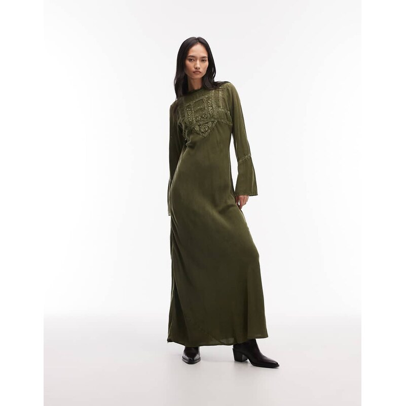 ASOS DESIGN Modesty maxi tee dress in washed green with lace