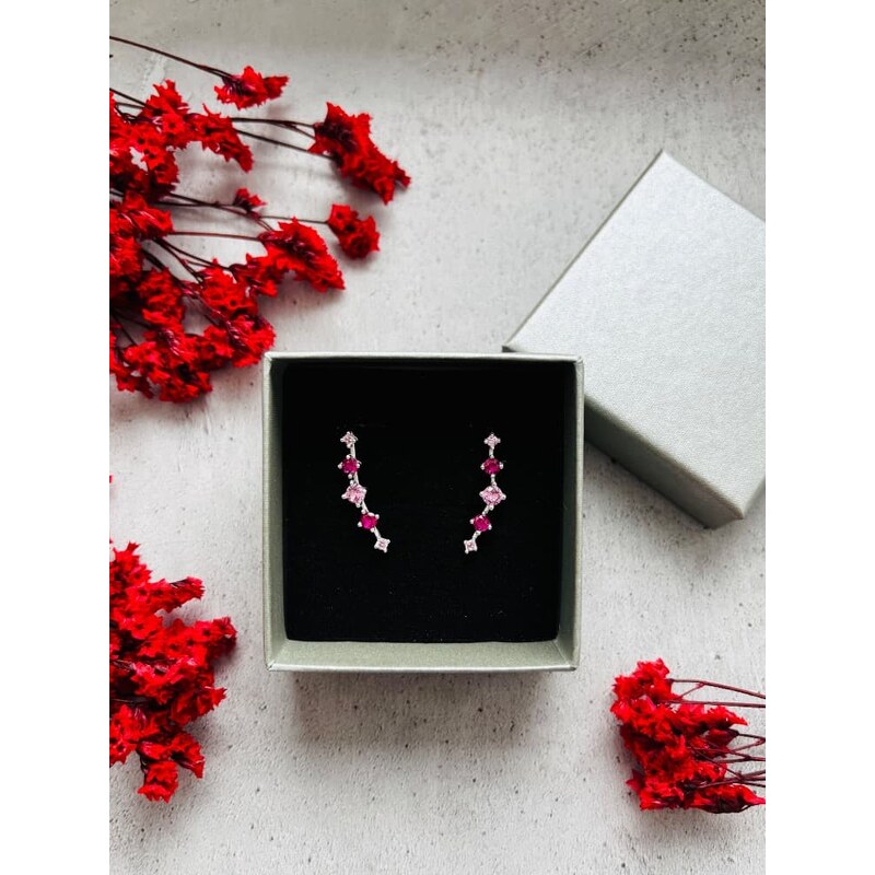 Pravé stříbro All4Silver Stříbrné ear climber náušnice s růžovými 106158899