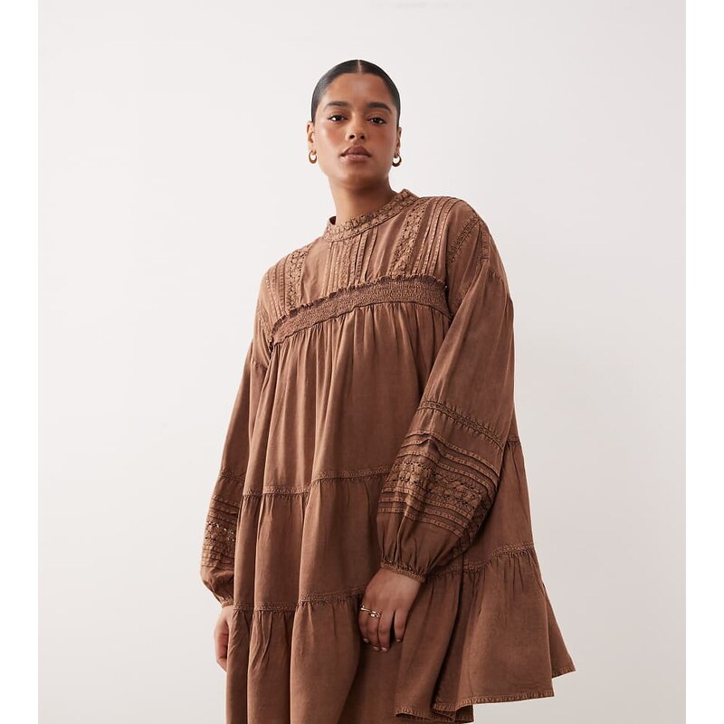 ASOS Curve ASOS DESIGN Curve mini smock dress with lace trims in