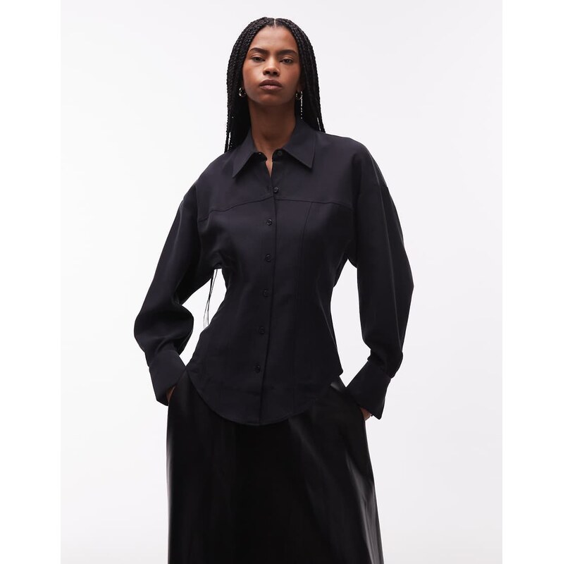 & Other Stories cinch waist shirt in black