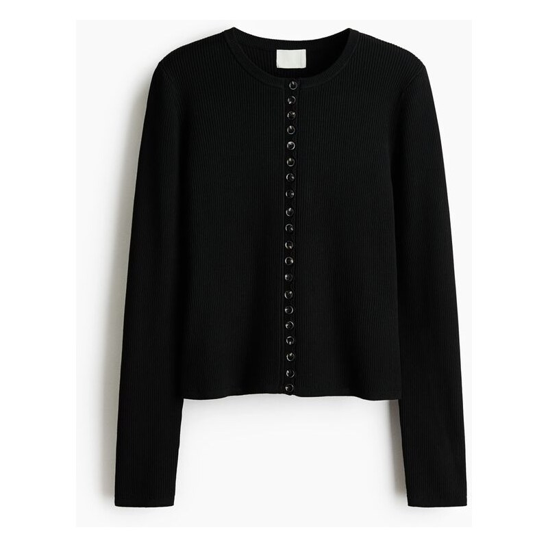 H&M - Žebrovaný propínací svetřík - Černá
