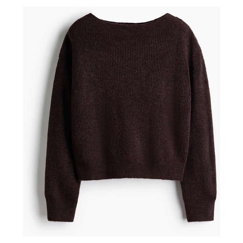 H&M - Oversized svetrs lodičkovým výstřihem - Tmavě Hnědá