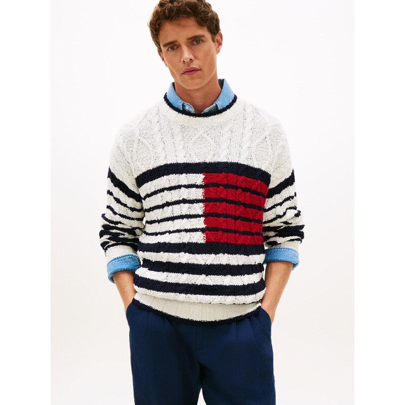 TOMMY HILFIGER Svetr 'Breton' námořnická modř / červená / barva bílé vlny