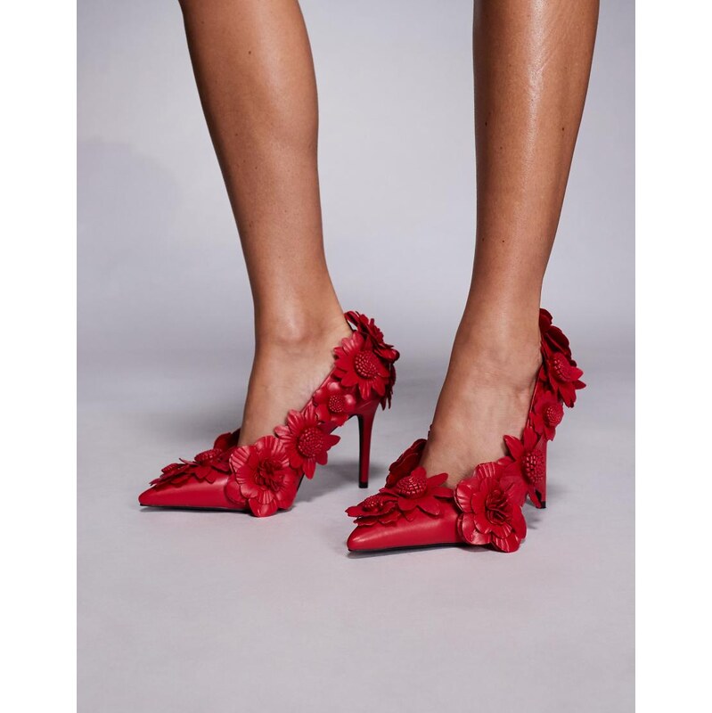 Azalea Wang Zarah embellished floral court shoes in red 112477963