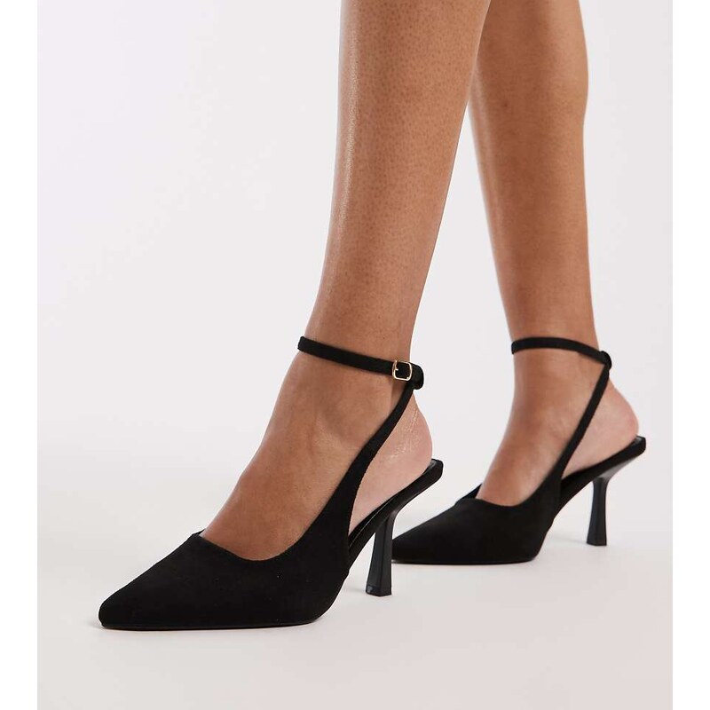 SEQWL Wide Fit Salado heeled court shoe in black micro 112705762