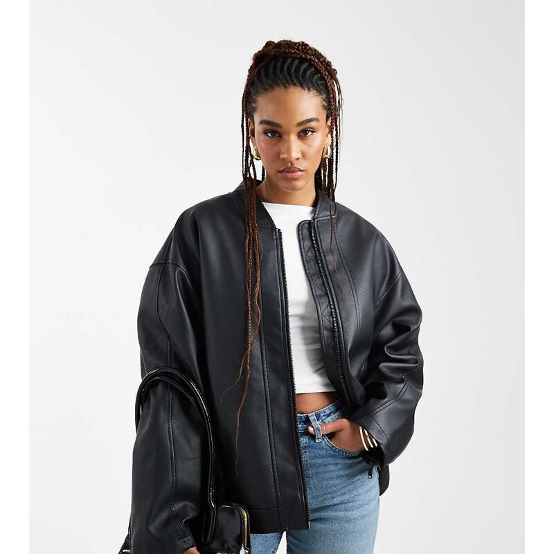 ASOS Tall ASOS DESIGN Tall leather look biker jacket with quilt liner 112844255