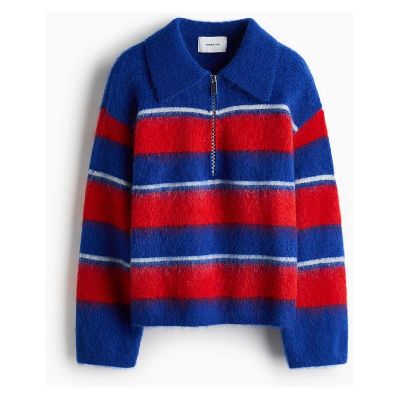 H&M - Svetr z mohérové směsi se zipem - Jasně Modrá/Červené
