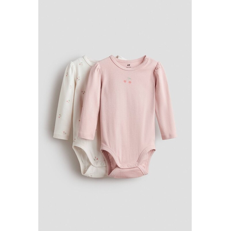 H&M - Bodys dlouhým rukávem 2 kusy - Světle Růžová/Třešně