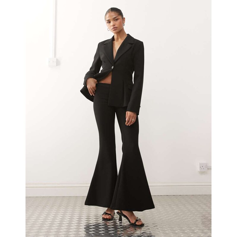 Monki exaggerated flare trouser suit co-ord in black