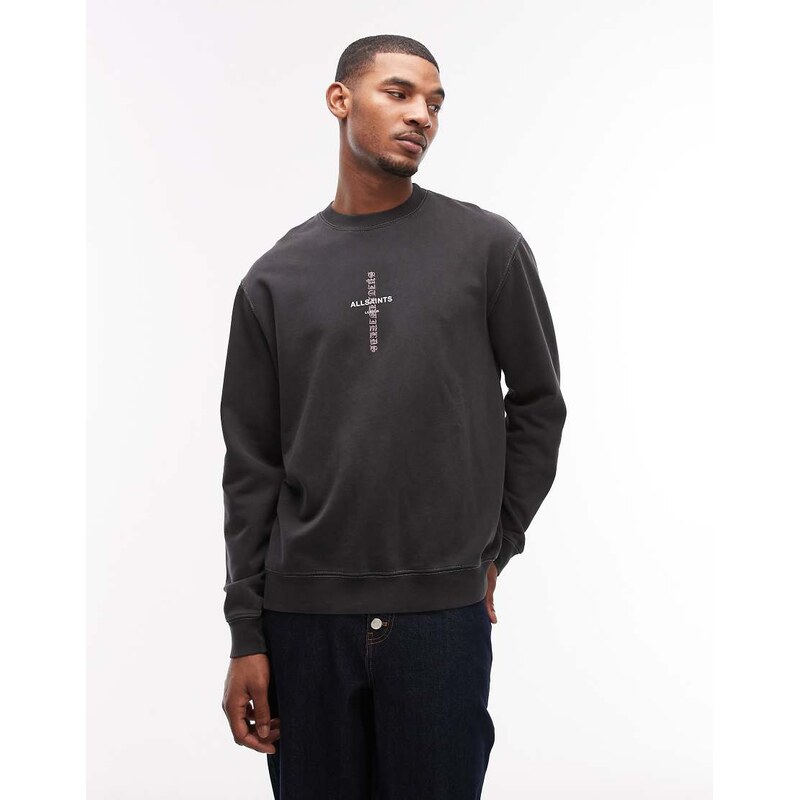 AllSaints Knox sweatshirt in washed black