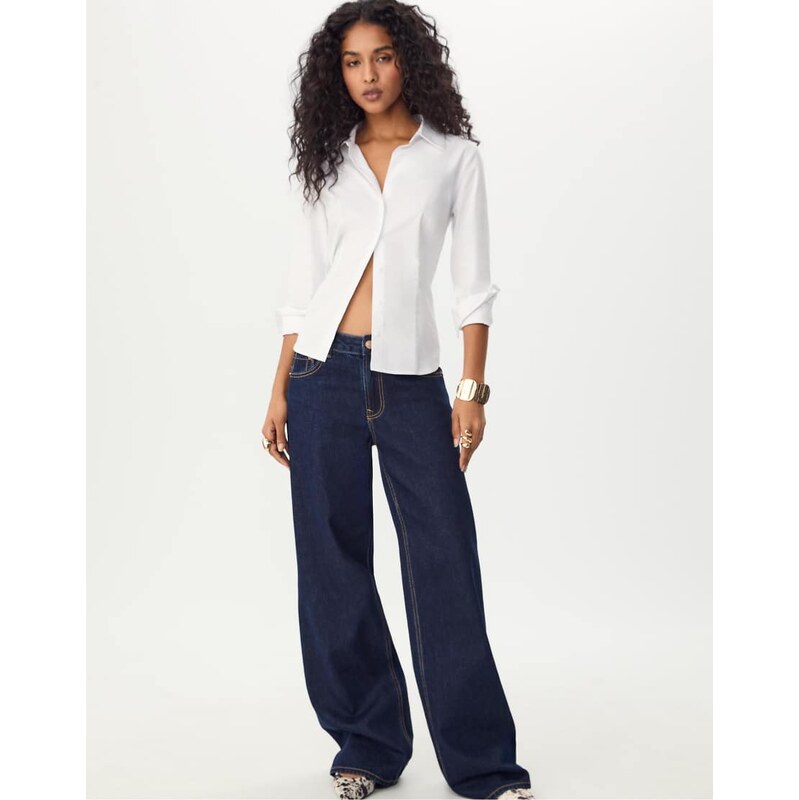 Stradivarius D91 low-rise wide-leg jeans in overdyed blue denim 112418747
