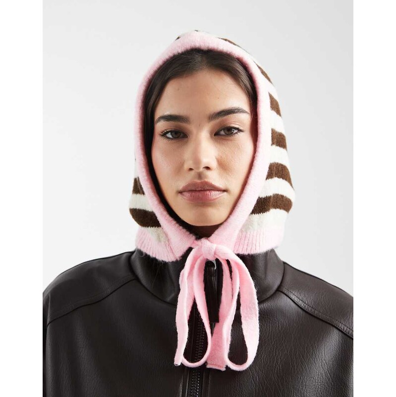 ASOS DESIGN knitted hood in brown stripe-Multi 112478299