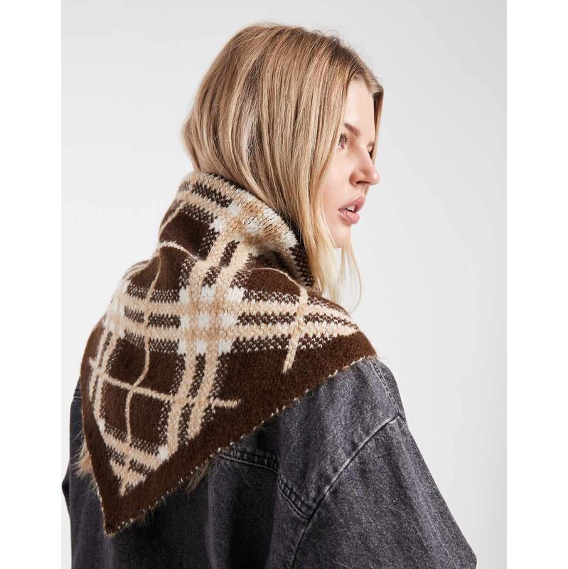 ASOS DESIGN knitted triangle scarf in brushed check-Multi 112440732