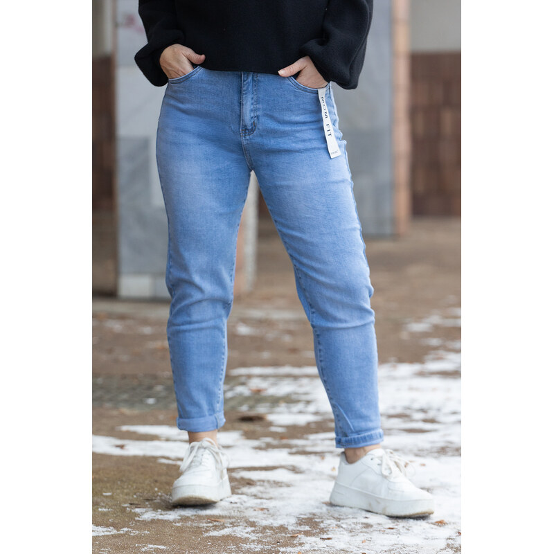Moon girl Mom fit džíny ROLLS [KS607] Barva: Světle modrá, Velikost: S 112420034