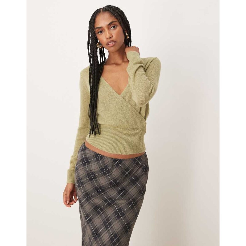 Motel Nilza wrap knit top in sage green