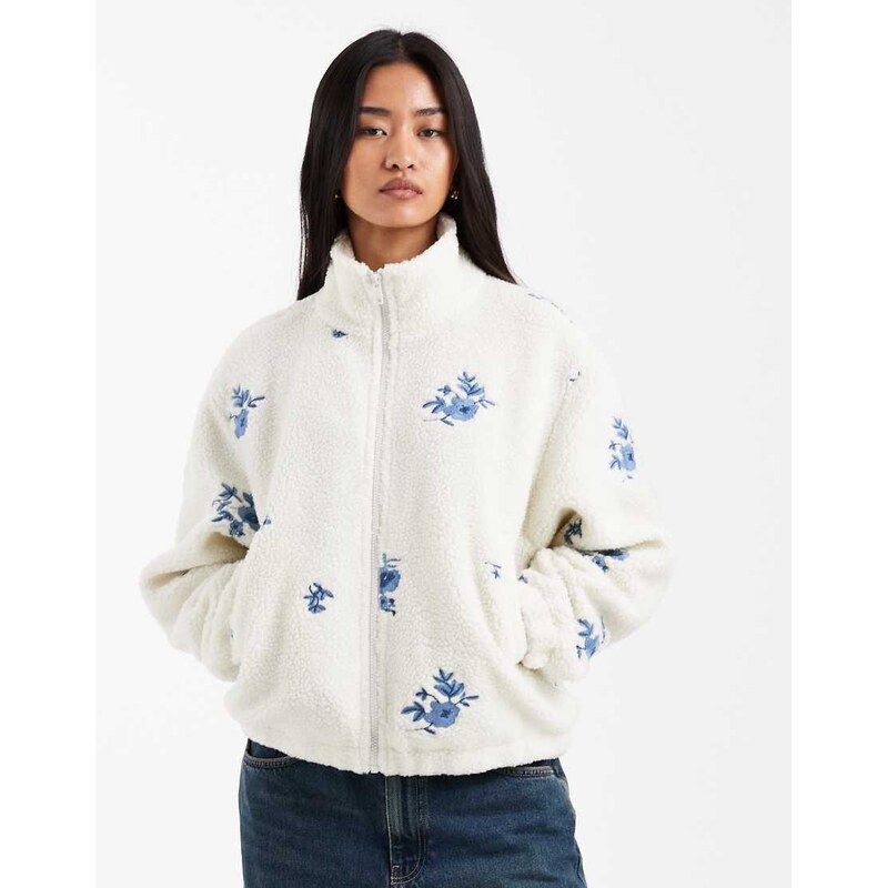 ONLY flower embroidery borg fleece in white 113263288