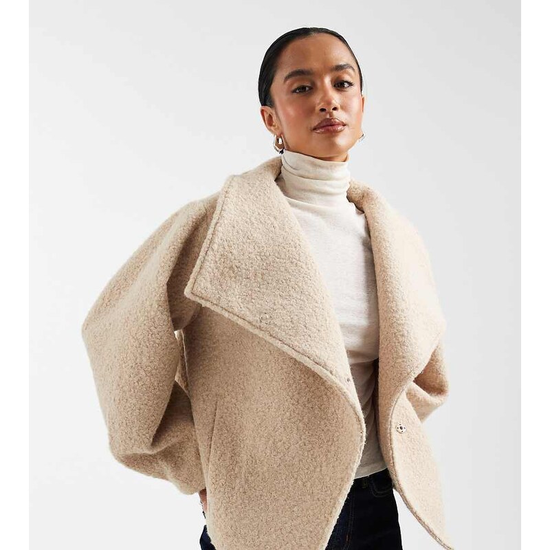 ASOS Petite ASOS DESIGN Petite cosy funnel neck oversized clean jacket 112547275