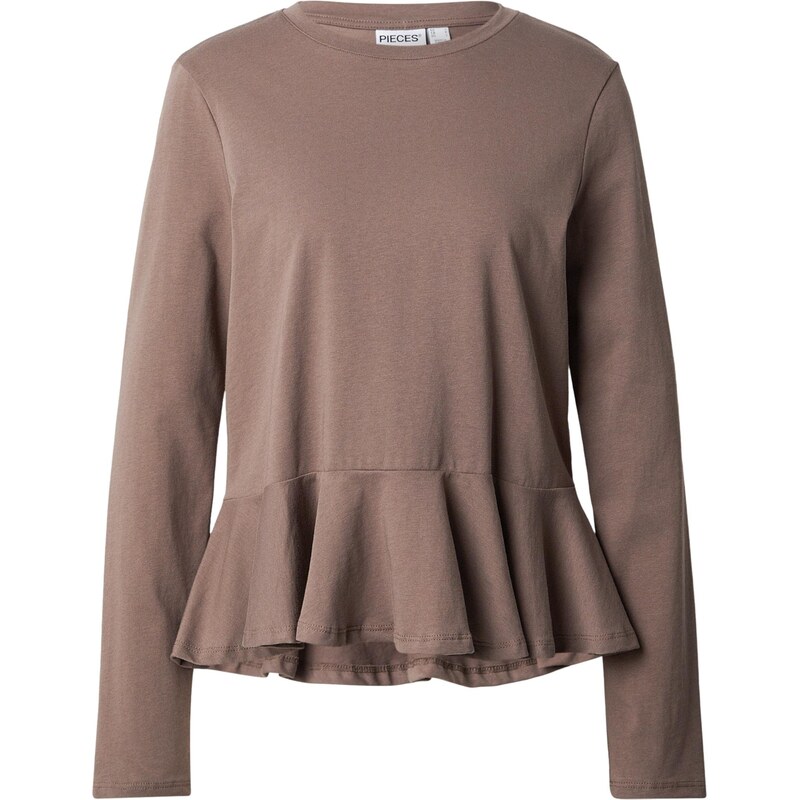 PIECES Tričko PCDANILLA PEPLUM hnědá